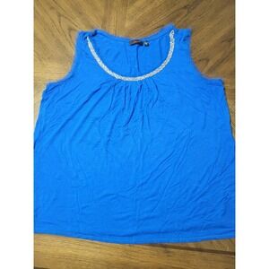 Dex Plus Size 1X Blue‎ Tank Top Rhinestone Neckline Sleeveless Women